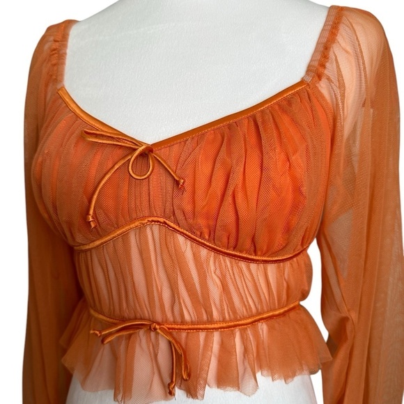 Sky to Moon Orange Puff Sleeves Tulle Crop Top Size M - Picture 15 of 17